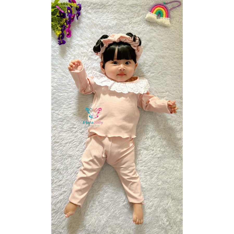 Plazababyku BBB CLOVER setelan anak perempuan jumper bayi polos lucu free headband model lucu