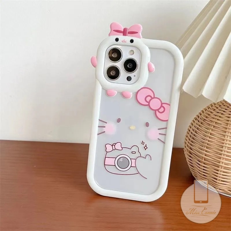 Realme9 9Pro+8I 7c33 C15 C25Y C31 C3 8kartun Hello Kitty Case Realme C30 C25 C11 C25s C35 C21Y 5 6i 9i 5s 5 7i C21 C2 C1 C1 C17 Kartun Lucu 3D Bow Little Monster Lens Lembut Sarung Cover Sarung