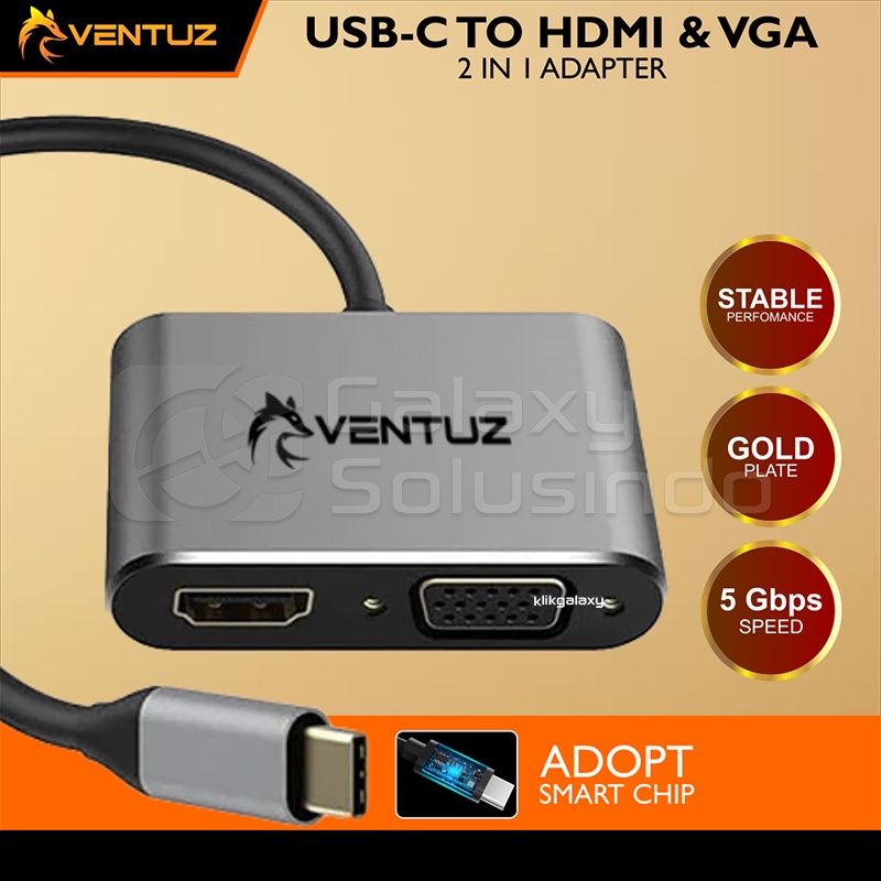 VENTUZ USB Type-C to HDMI + VGA - 2 in 1 Adapter Converter 4K