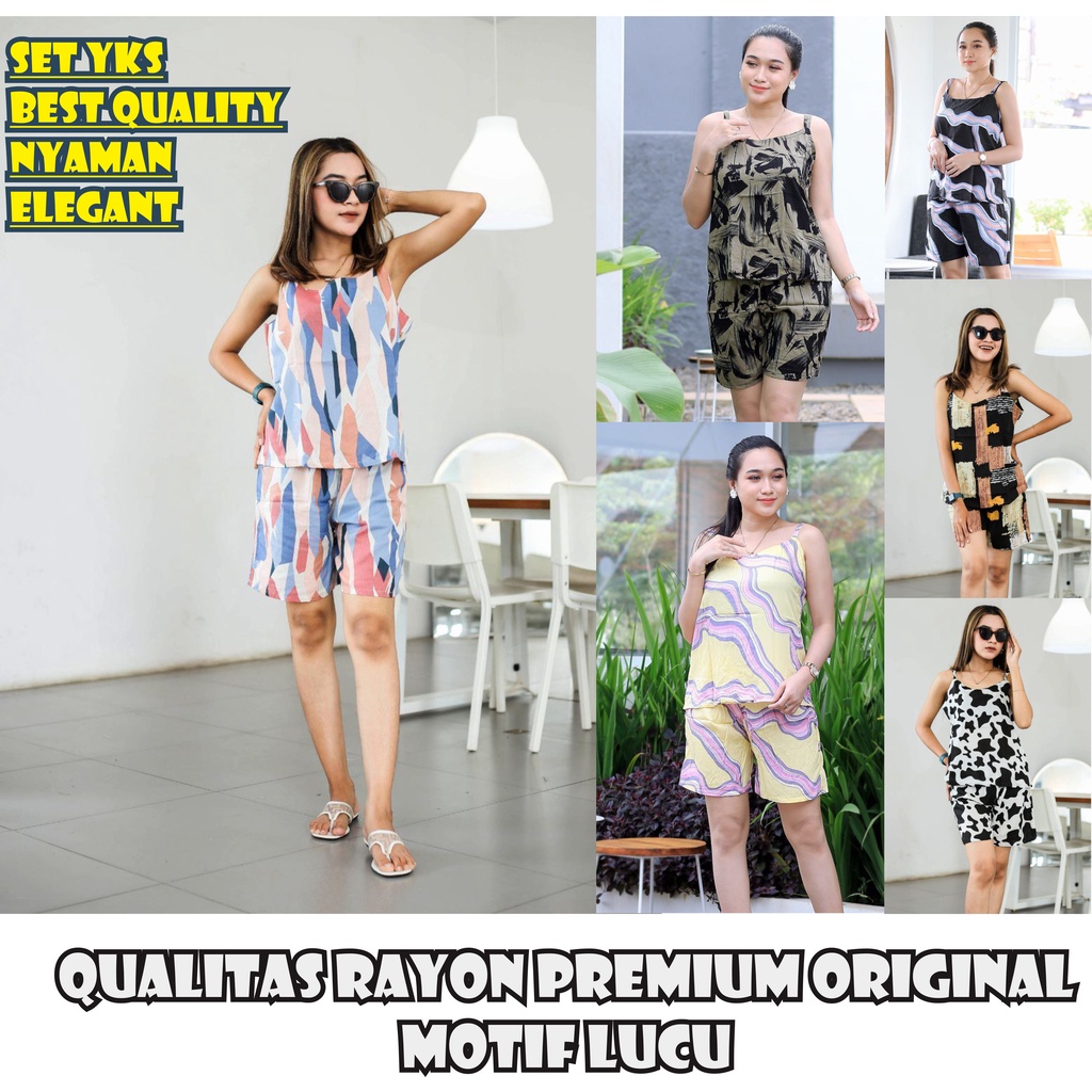 VIRAL SETELAN TANKTOP PENDEK RAYON BALI Set Baju Tidur Wanita Sexy Camisole + Celana Piyama Sexy Wan