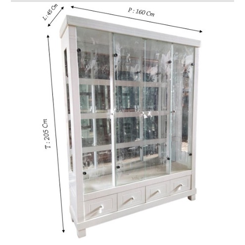 Lemari pajangan kristal / Lemari pajangan kaca 4 pintu / Lemari pajangan kayu