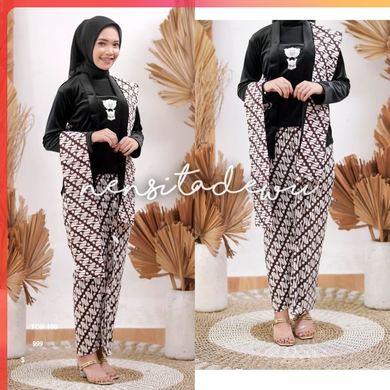 Kebaya Bludru, Jarik Wiru Instan + Selendang / Motif Lereng Tanggung Kebaya Bludru