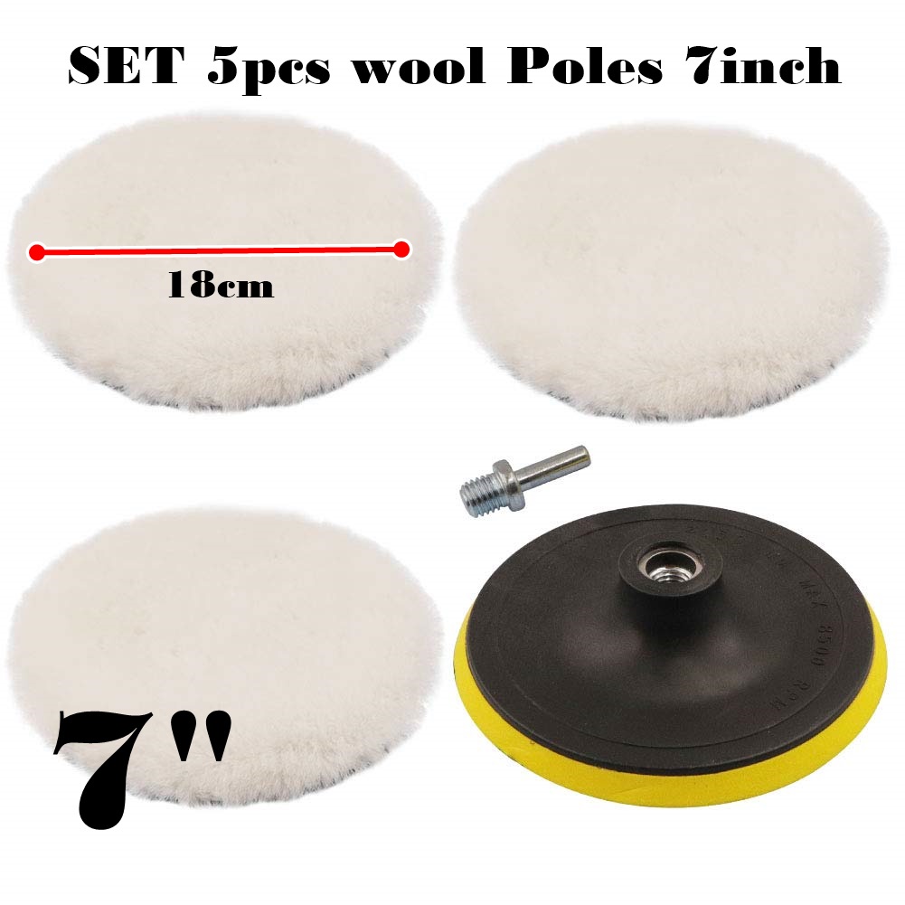 Wool poles 7inch SET 5pcs Polishing wol 7 inch set Pad velcro baut konektor mesin bor