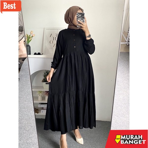 model dress terbaru 2022 ARRA MIDI DRESS | GAMIS HITAM POLOS | DRESS HITAM | DRESS PUTIH [ADILLA.ID]