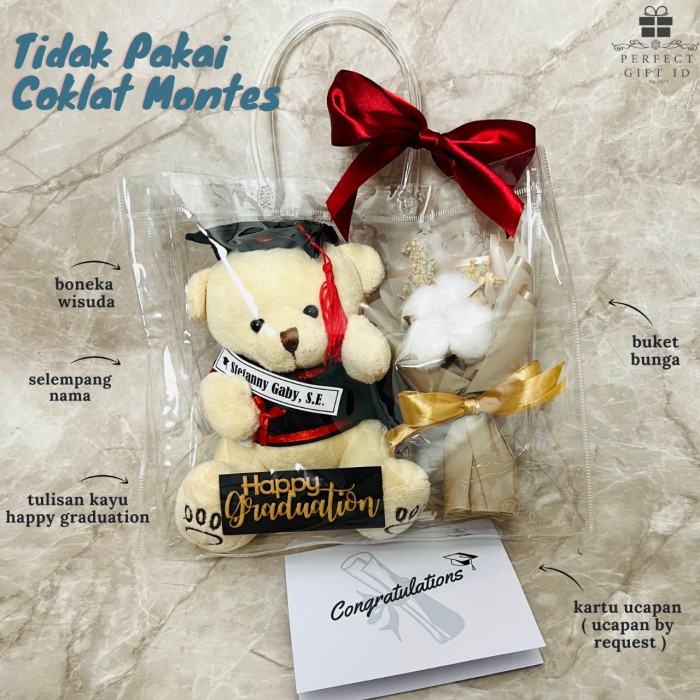 

(COD) KADO WISUDA / HADIAH WISUDA / HAMPERS GRADUATION / BUNGA BONEKA WISUDA - TidakPkaiCoklat, Merah