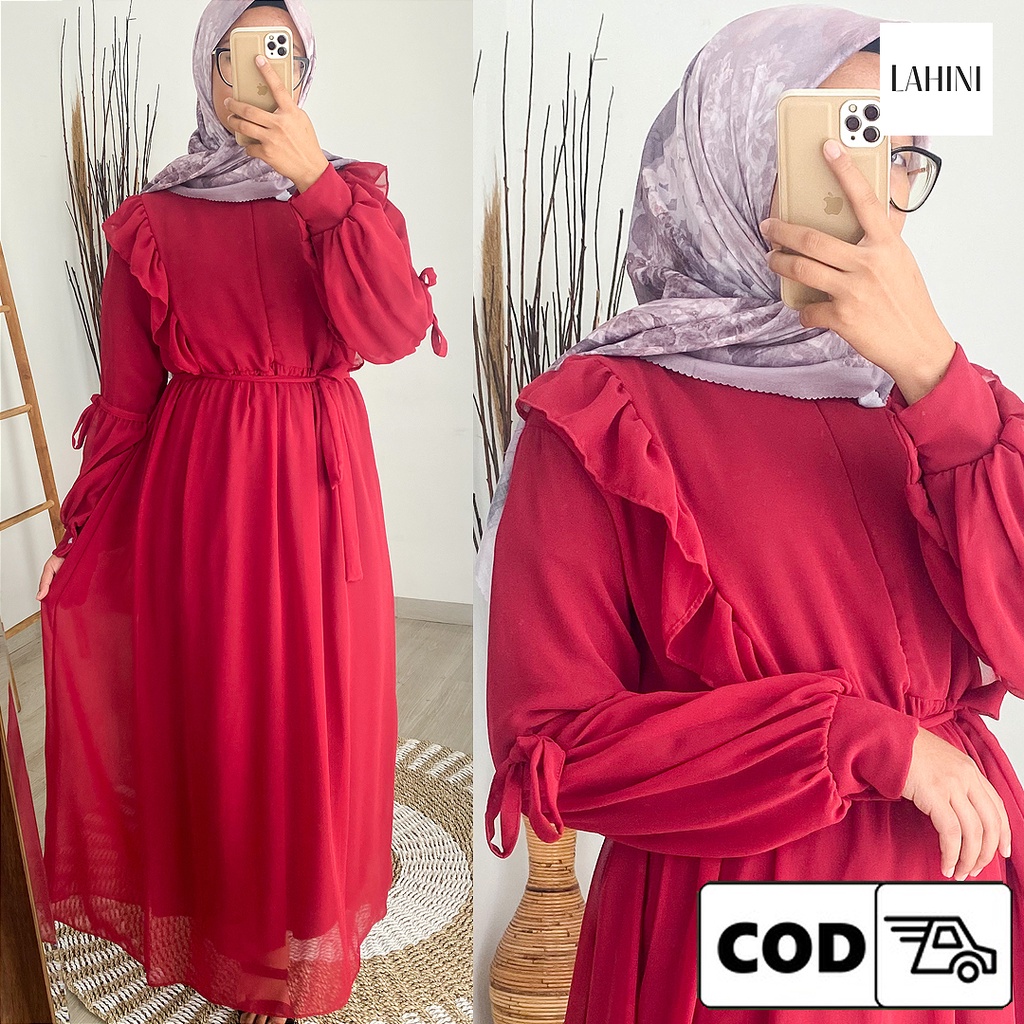 Dress Kondangan Remaja Dewasa Kekinian Wedding Dress Muslimah Ceruty Babydoll Premium Simple Ruffle 