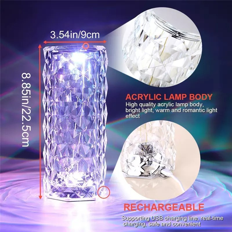 Lampu Hias RGB Ruangan Kristal Acrylic Bunga Mawar Caffe RGB 16 Warna