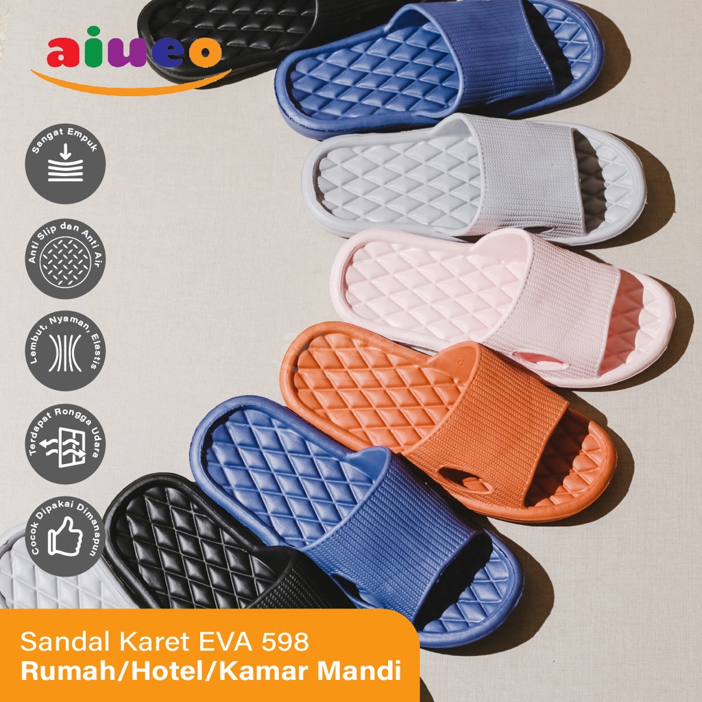 AIUEO | Sandal Import EVA Candy Color Indoor Outdoor Rumah Kamar Mandi Anti Slip Empuk Sendal Karet 598