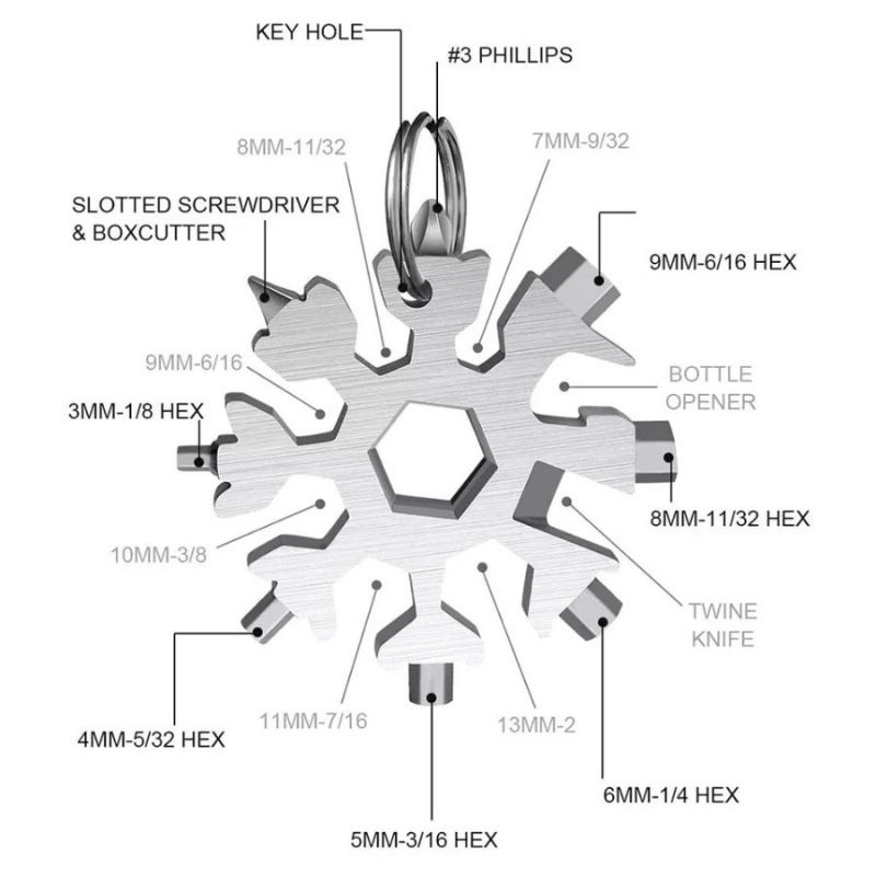 Gantungan Kunci Multifungsi Survival Snowflake 18 in 1