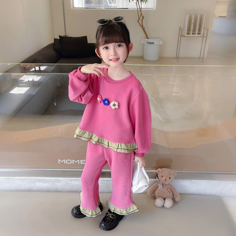 Setelan anak perempuan Baju atasan dan bawahan anak perempuan pink