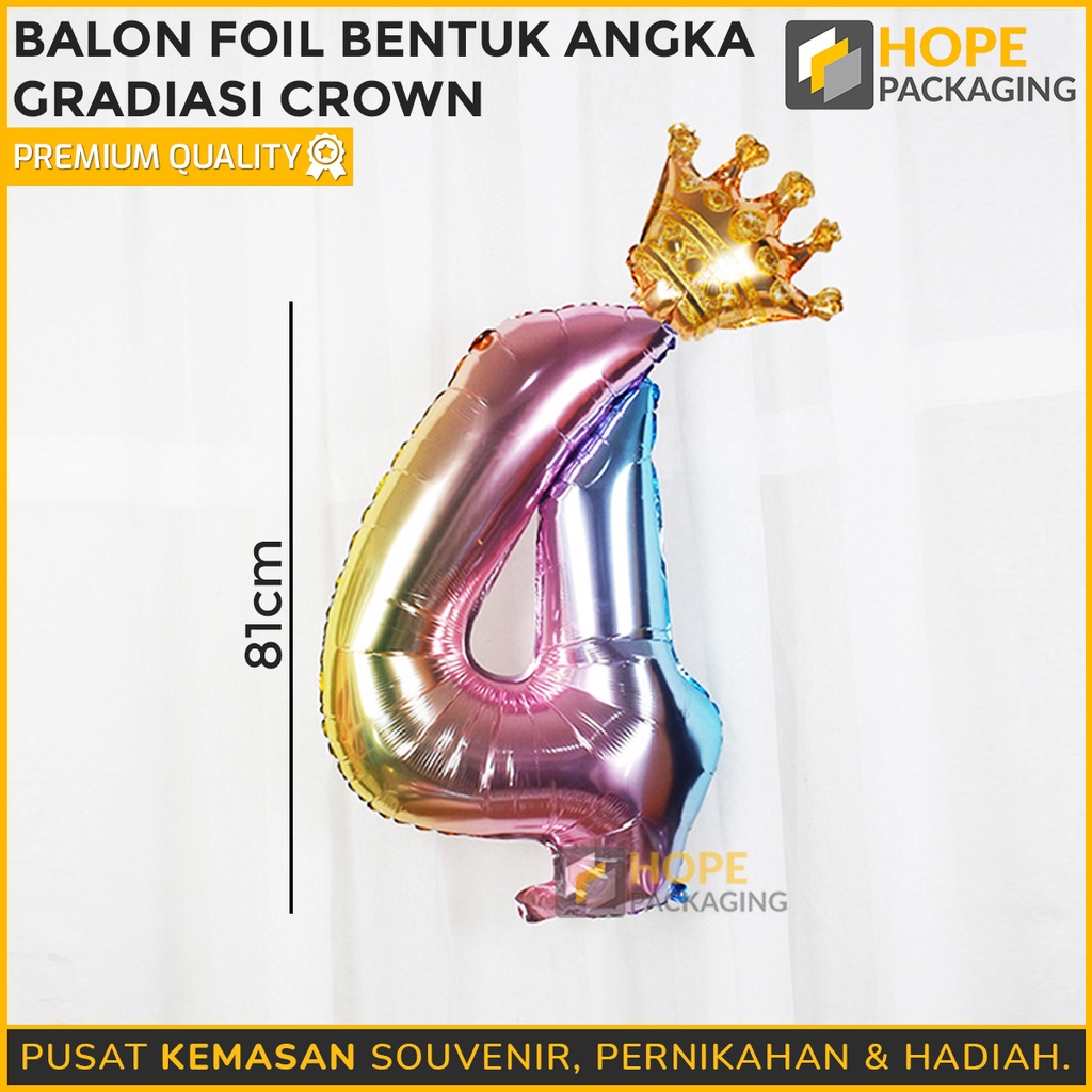 Balon foil bentuk angka gradasi Crown Balon ulang tahun / ultah / happy birthday 0 samspai 9