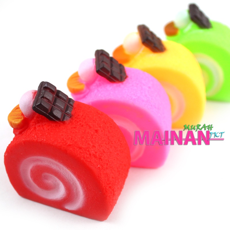 MAINANKEI MAINAN ANAK MURAH SQUISHY CAKE ROLL SS1575 POTONGAN KUE GULUNG ULANG TAHUN BUNYI CIT CIT