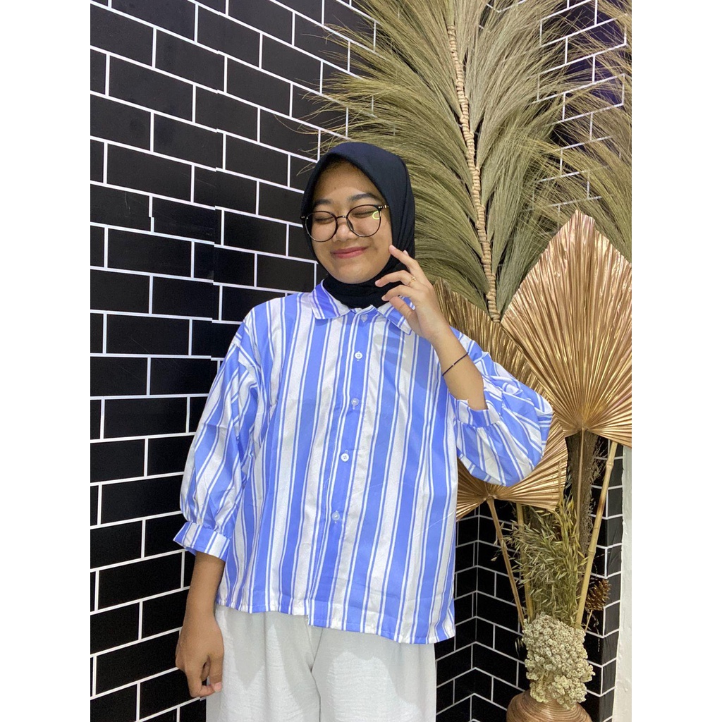 Lolly Stripe Oversize Jumbo  Shirt | Baju Wanita Terbaru