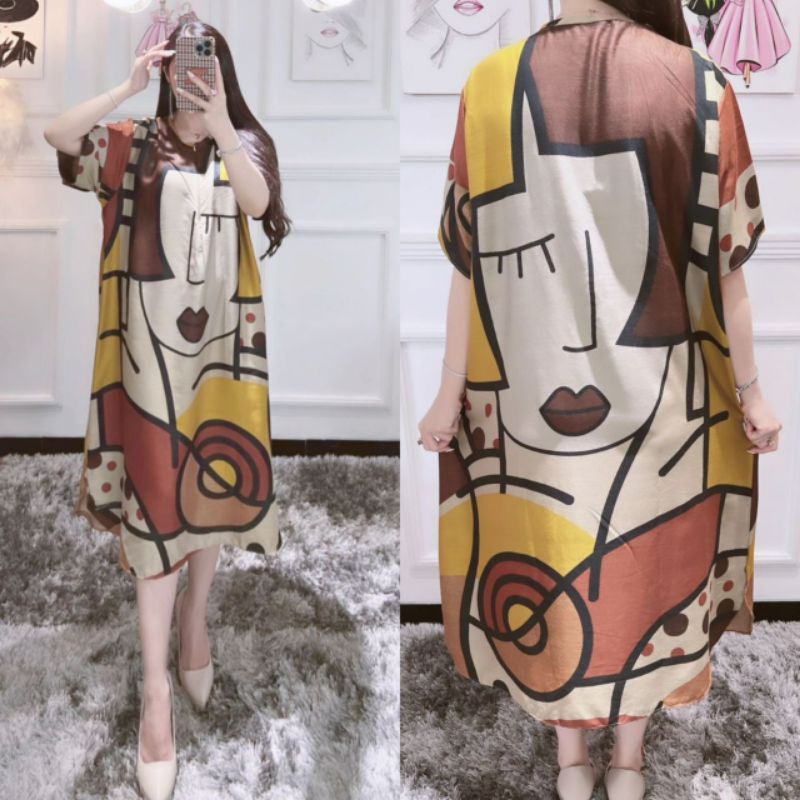 Baju Dress Motif Lucu Karakter wanita dewasa busui kekinian