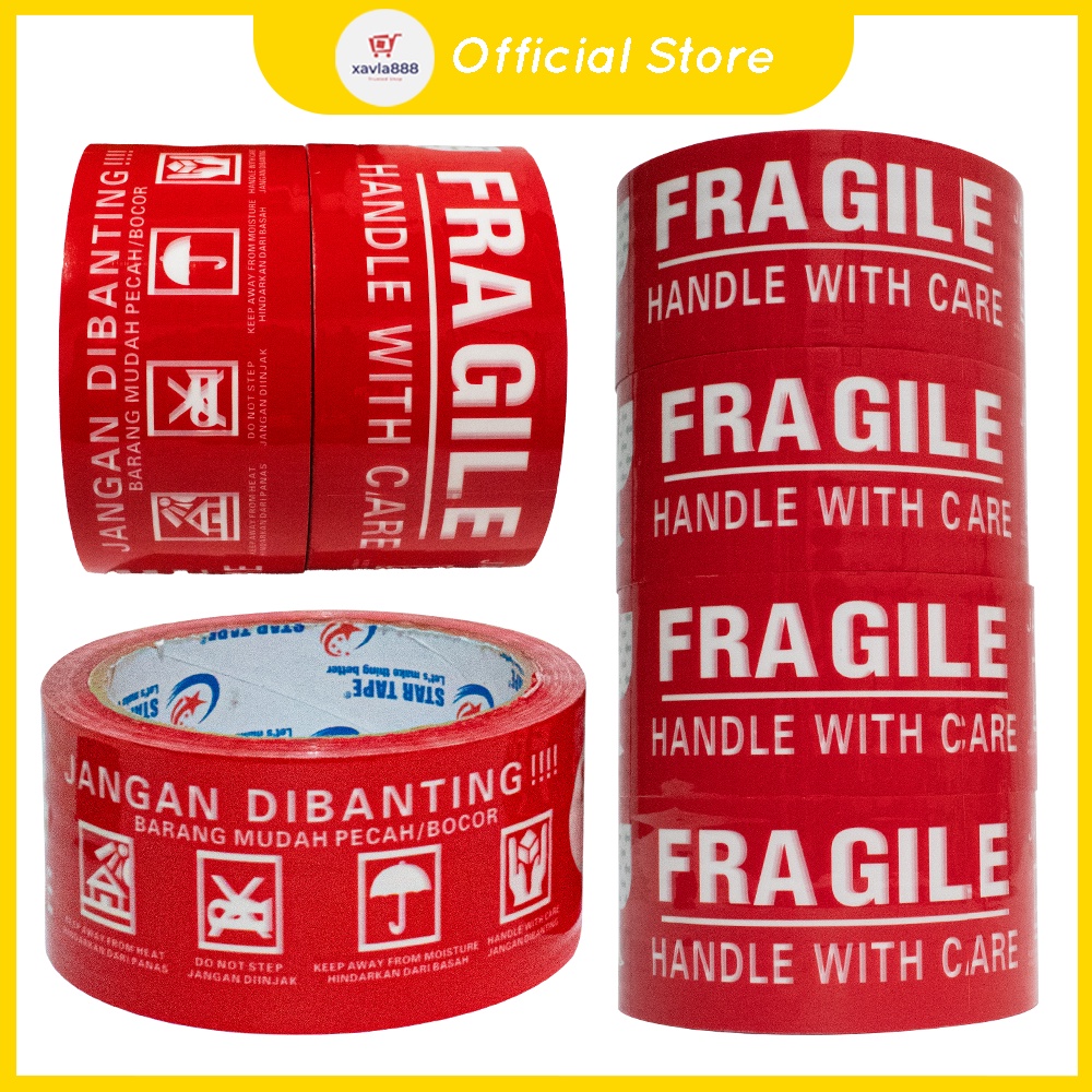 Solasi FRAGILE Warna Merah (48MM x 50Y) / Untuk Fragile Video Unboxing Warna Merah 50Y