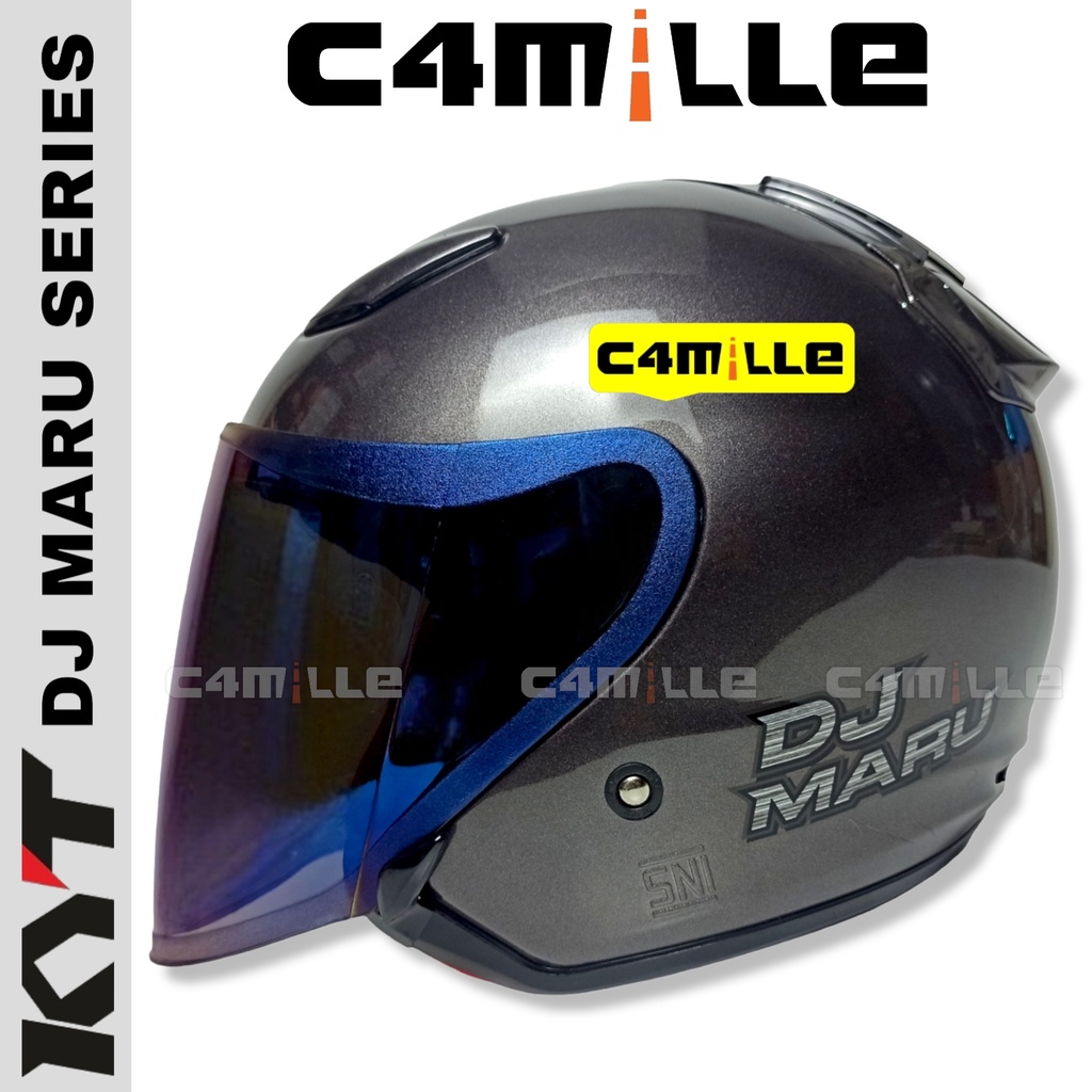 PAKET GANTENG HELM KYT DJ MARU SOLID GUN METAL HALF FACE