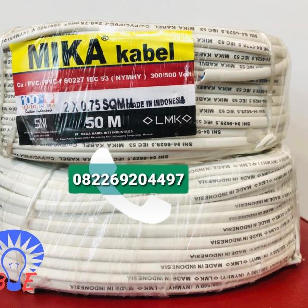 Kabel MIKA 2x0,75 NYMHY OVAL / GEPENG / PUTIH-HITAM - Putih
