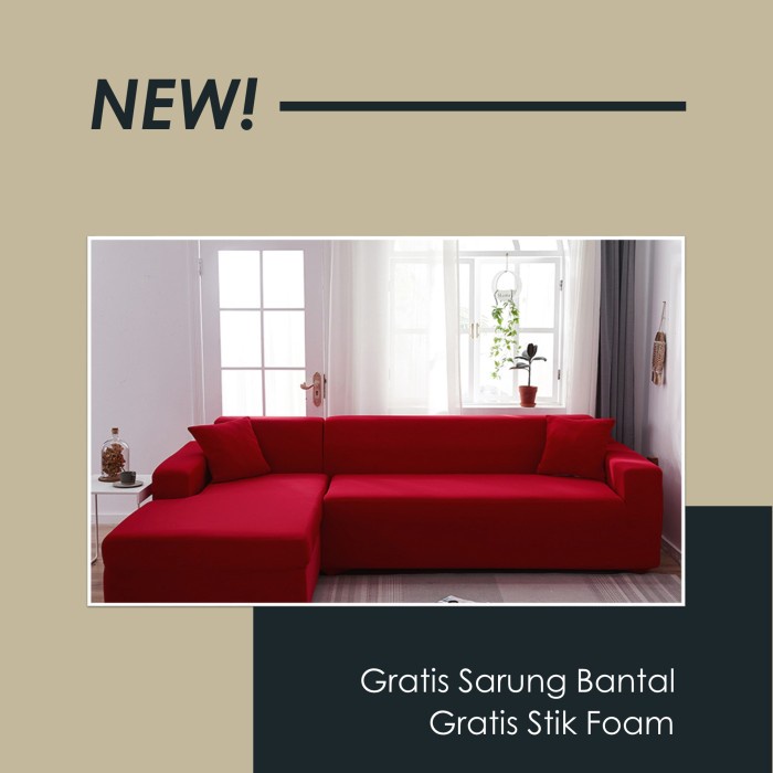 Cov Cover Sofa L Elastis Merah Cabe Polos Sarung Furnitur Bentuk L Murah