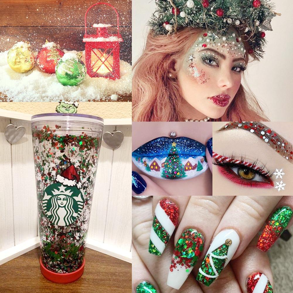 AUGUSTINA Agustina Natal Dekorasi Nail Art Meriah Lucu Kartun Wanita Santa Claus Aksesori Kuku Serpihan Gadis Hadiah Natal Irisan Lembut