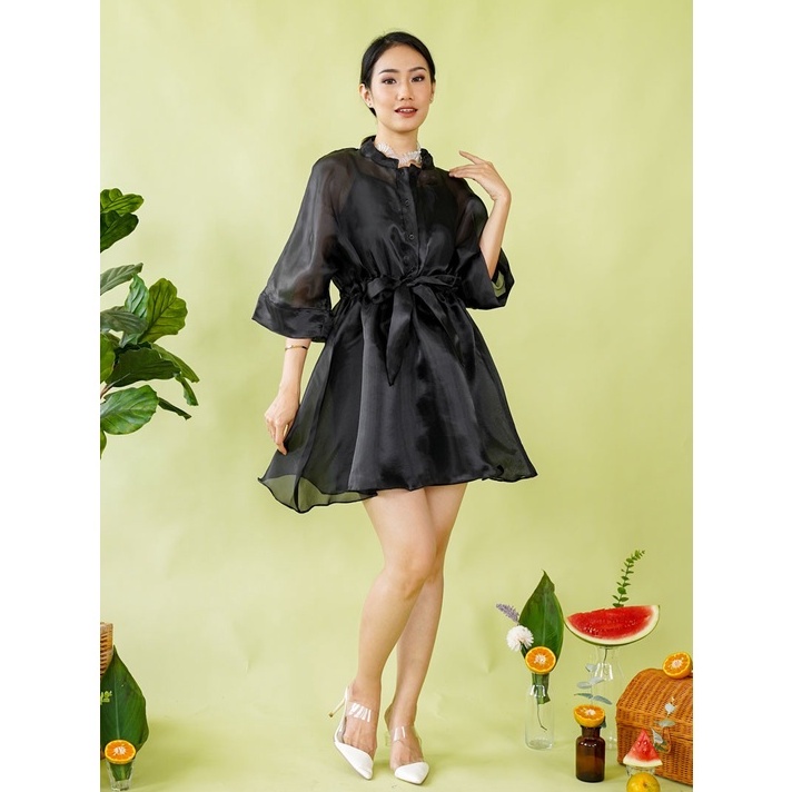 ISABEL ORGANZA SHIRT DRESS - One Set Midi Dress Inner dan Outer Organza | Tunik Wanita 2 in 1 | Mini