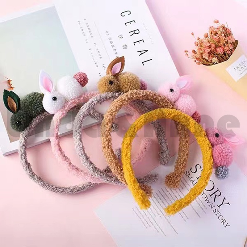 Bando Kelinci Aksesoris Rambut Lucu Bahan Bulu Lembut Anak &amp; Dewasa