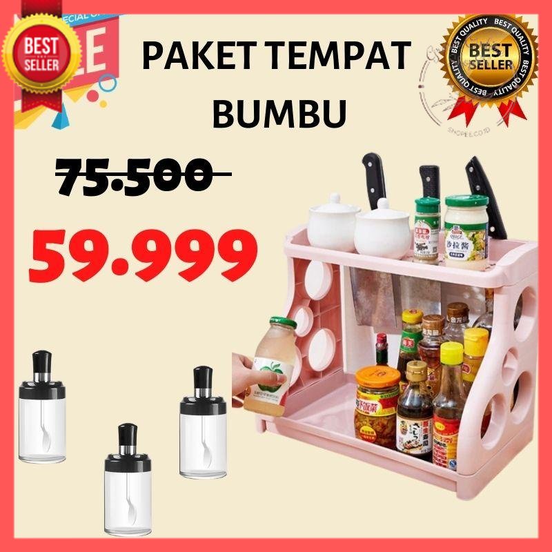 GOS - MURAH !! PAKET TEMPAT BUMBU LENGKAP/RAK PISAU  + 3 TOPLES BUMBU