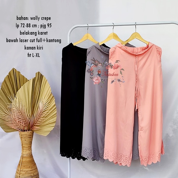 CELANA KULOT LASERCUT CELANA PANJANG LASER CUT KULOT HIGH PANTS CEWEK KARET PINGGANG KANTONG KANAN KIRI MODEL PAYUNG CASUAL