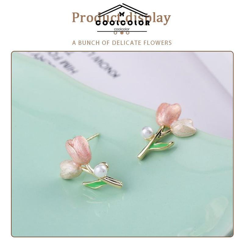 COD❤️Anting S925 Silver Plated Soft Tulip Earrings Female Earrings Asesori- cl