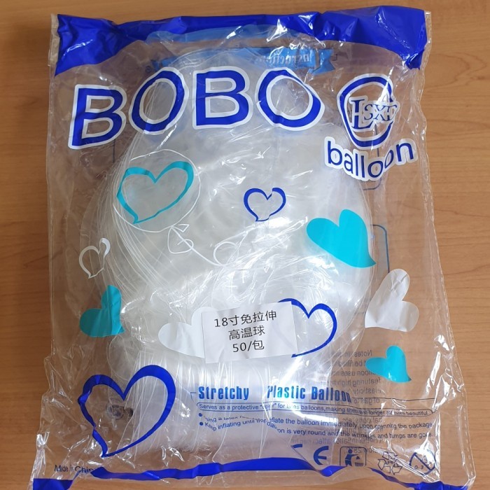 Balon PVC Ukuran 20 inch transparant BOBO Biru Stretch 1 pack isi 50