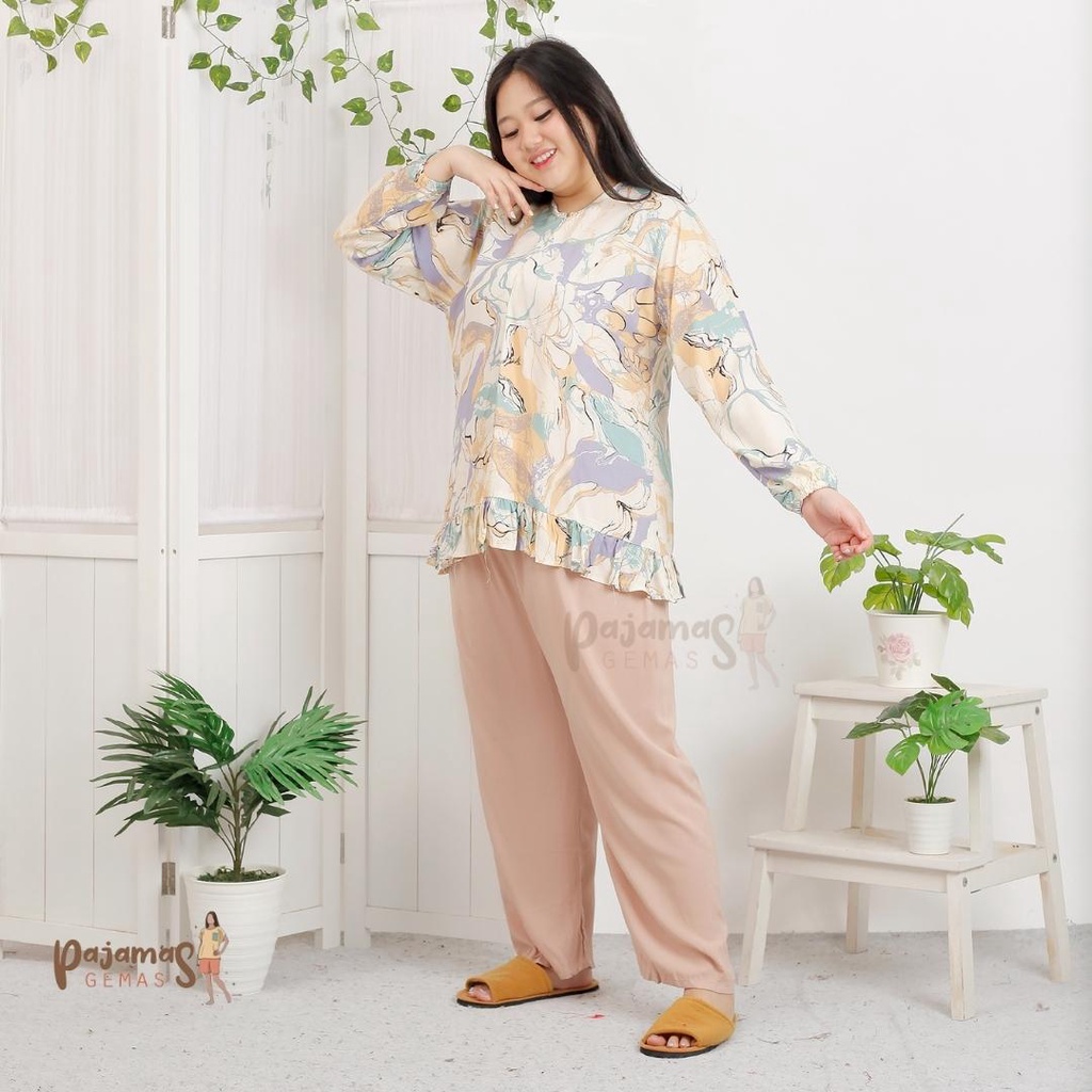 PIYAMA OLIVE JUMBO SETELAN ONESET BAJU TIDUR RAYON PREMIUM BUSUI KOMBINASI