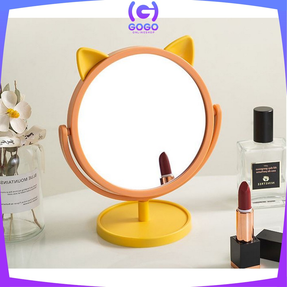 GOGO-K88 Cermin Make Up Motif Kuping Kucing / Kaca Make Up Bulat Standing Mirror Make Up / Cermin Rias Karakter