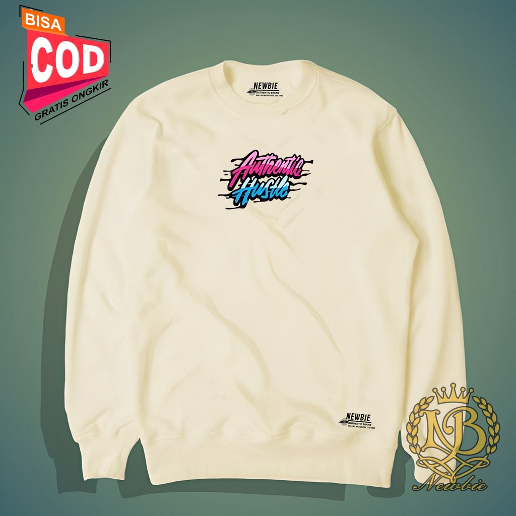 Sweater Pria Distro Cart Crewneck Pria Cream List Authentic Hustle Sablon Suiter Cowok Jumbo Switer Krunek Oversize Bigsize Crewnecck Size M L XL XXL