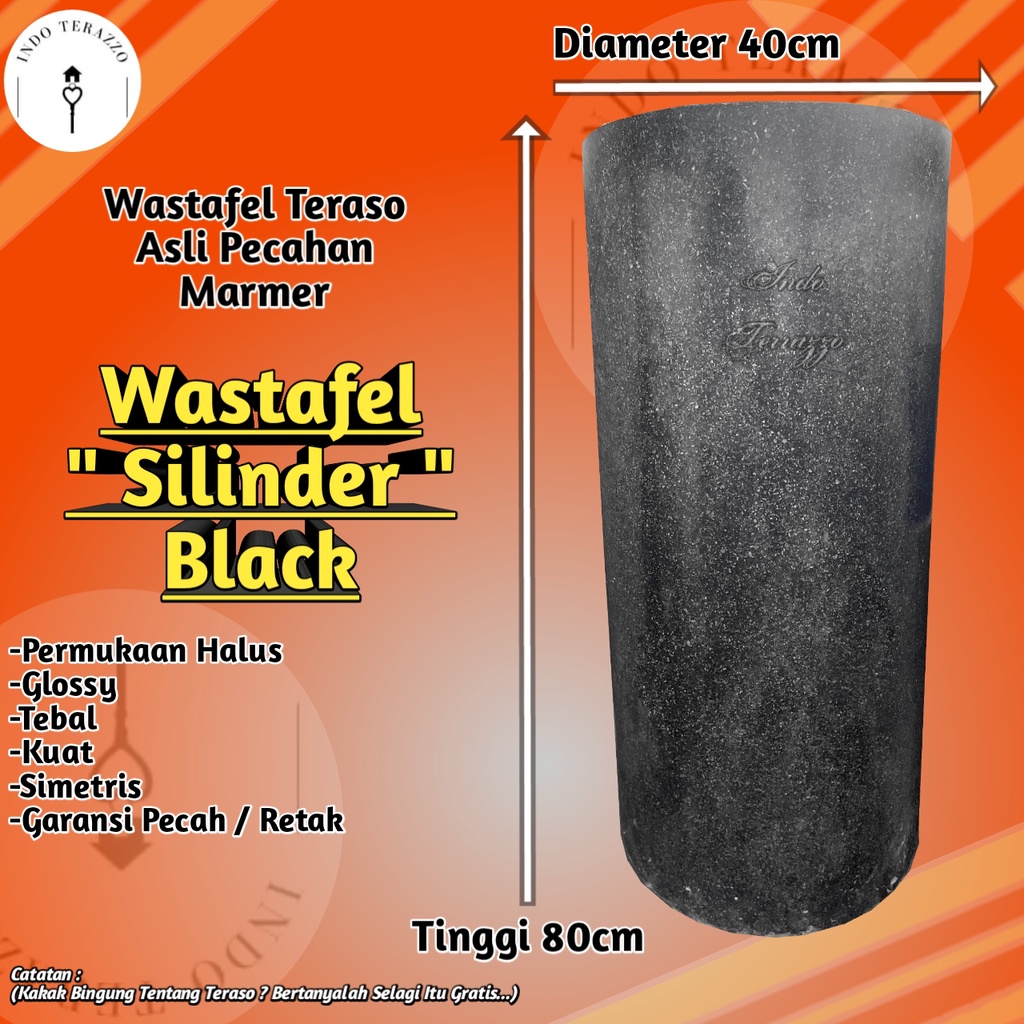 INDO TERAZZO WASTAFEL TERASO GENTONG TINGGI TIPE SILINDER HITAM T80 D40 - WASTAFEL CUCI TANGAN KERAM