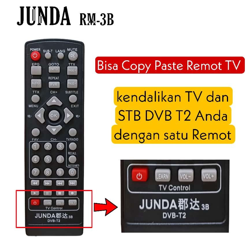 REMOTE UNIVERSAL SET TOP BOX DVB-T2 BERBAGAI MEREK JUNDA 3B