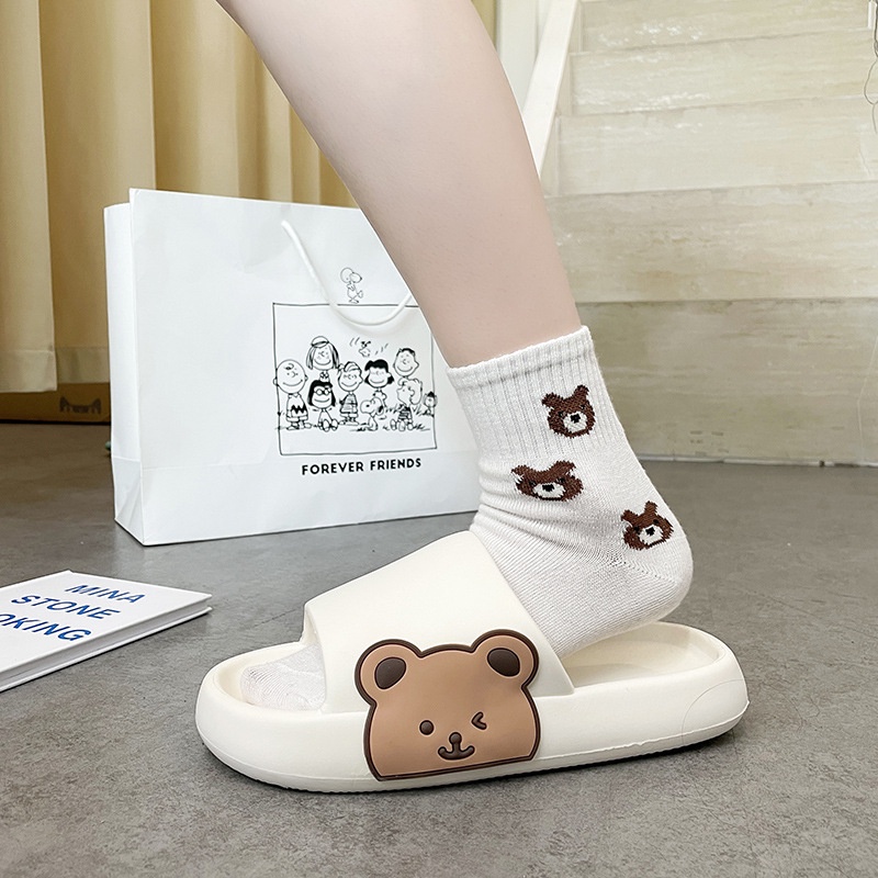 SW03 Sandal Slip On Wanita Import Karet Beruang Teddy Bear