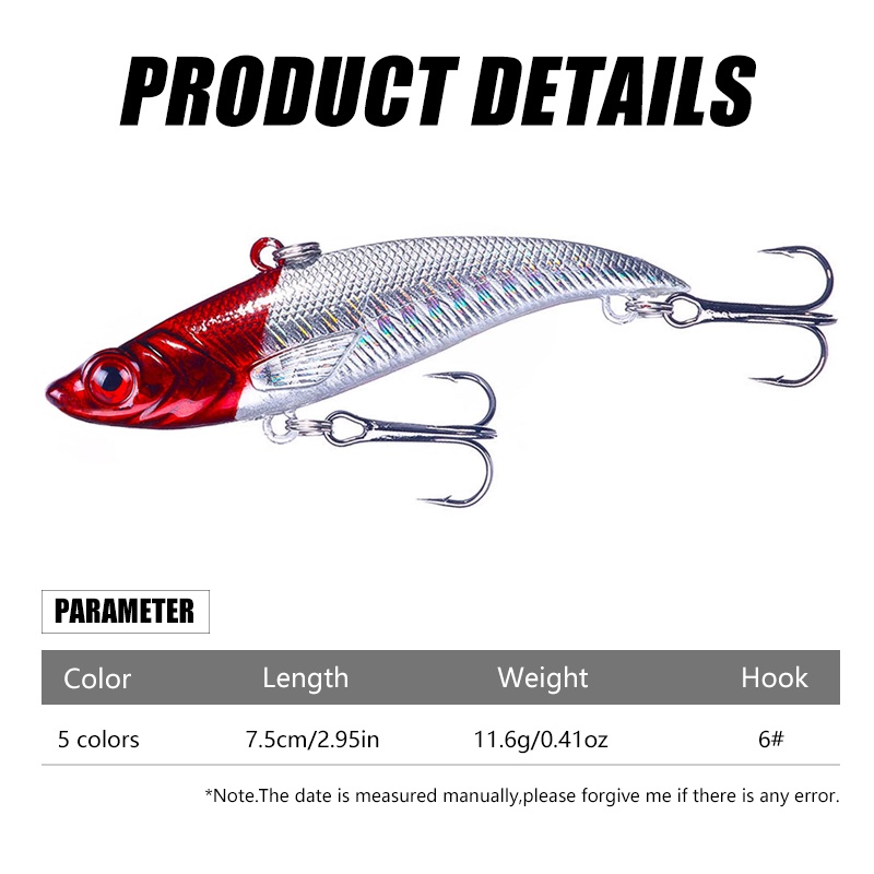 Hengjia 1pc Umpan Pancing VIB Casting Fishing Lure Tiruan Bentuk Ikan 7.5cm / 12.8g Sinking Bait Bahan Plastik Rattling Vibration Bait Fishing Gear