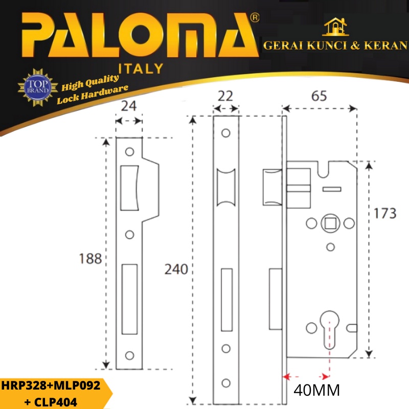 PALOMA HRP 328 MLP 022 CLP 404 HANDLE HITAM SET KUNCI PINTU CYLINDER