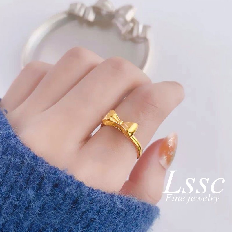 Cincin Titanium Wanita Pita Lucu Cantik Emas 18K Anti Karat Perhiasan Korea Fashion