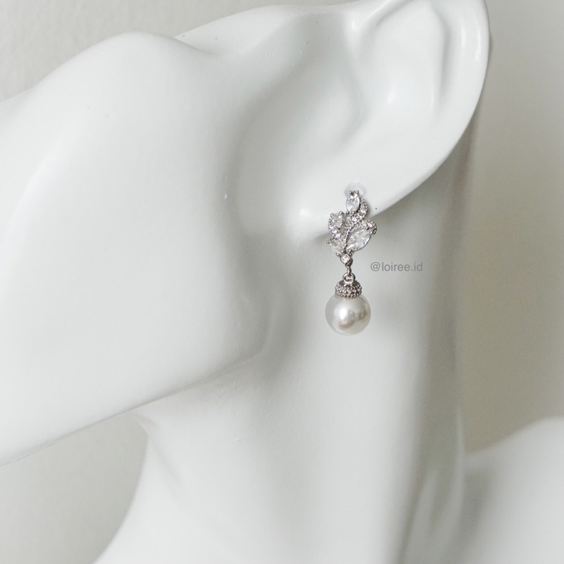 VERESA | Wedding Collection - Zirconia Pearl Dangle Stud Bridal Earrings - Anting Wanita