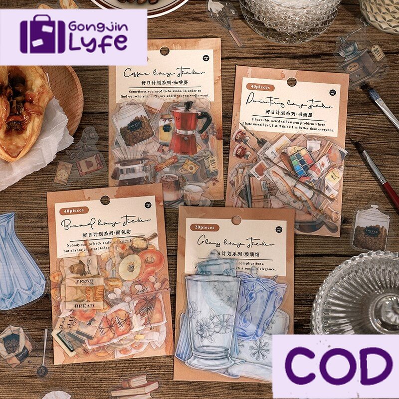 

[Gongjin] 40pcs Sticker HOBBIES INFEEL ME / Stiker PET Tahan Anti Air Estetik Vintage Retro Barista Baker DIY Scrapbook Painter