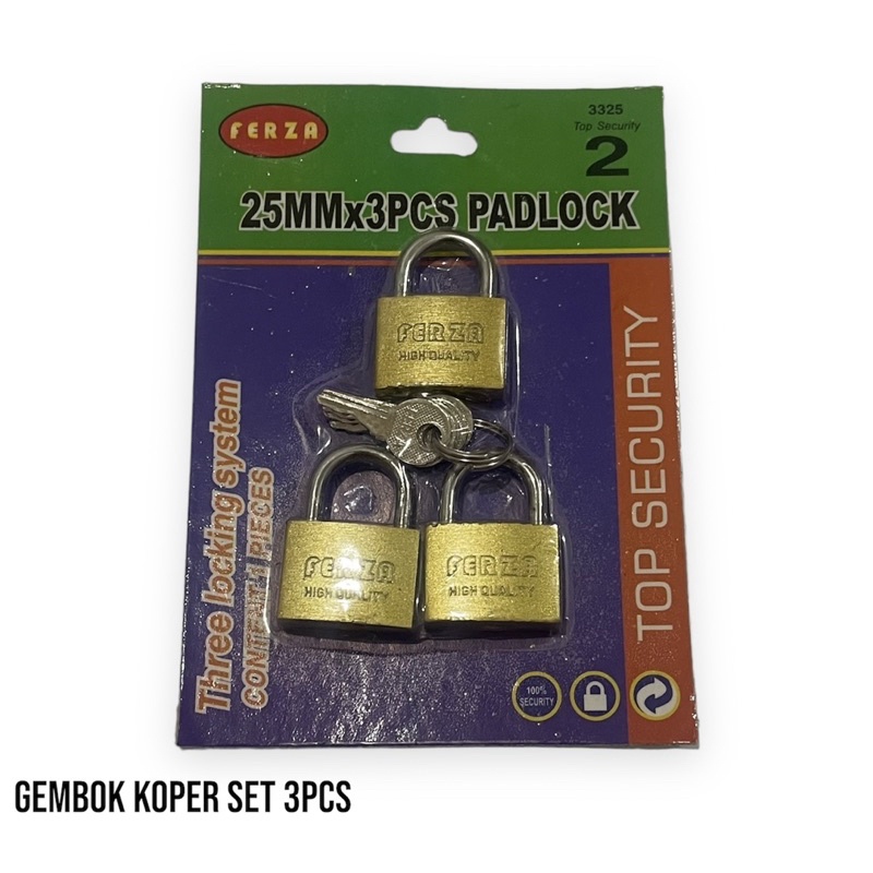 Gembok kuningan Ferza 25mm set 3pcs