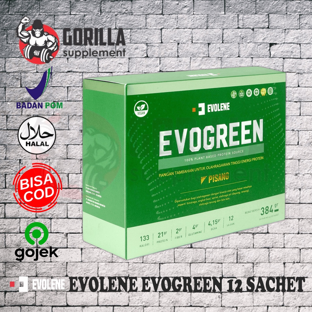 EVOLENE EVOGREEN 1 Box Isi 12 Sachet 384 Gram VEGAN PROTEIN Plant Based VEGETARIAN