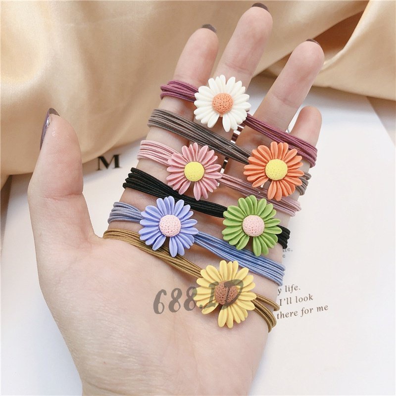 Ikat Rambut Motif Bunga Daisy Korean Style Karet Rambut Elastis Kunciran Aksesoris Fashion Rambut untuk Wanita Anak Perempuan Cewek KCR 18