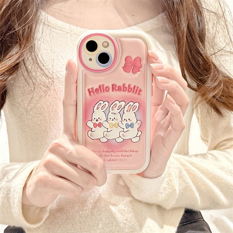 Case Desain Tiga Kelinci Pink Aksen Pita Untuk IPhone 12 13 14 11 Pro Max Xxsdcd