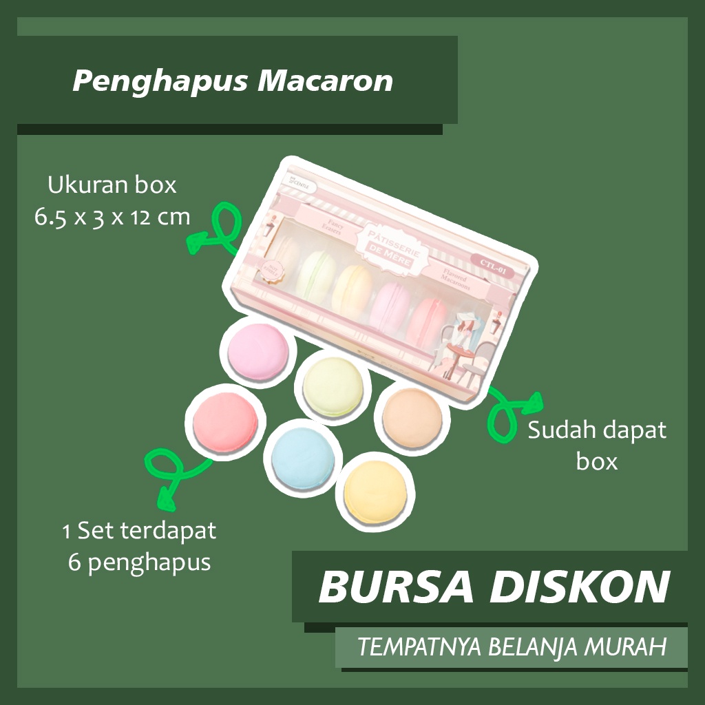 

Penghapus Macaron Eraser Karakter Makanan Macaroon Cake Pastel Unik
