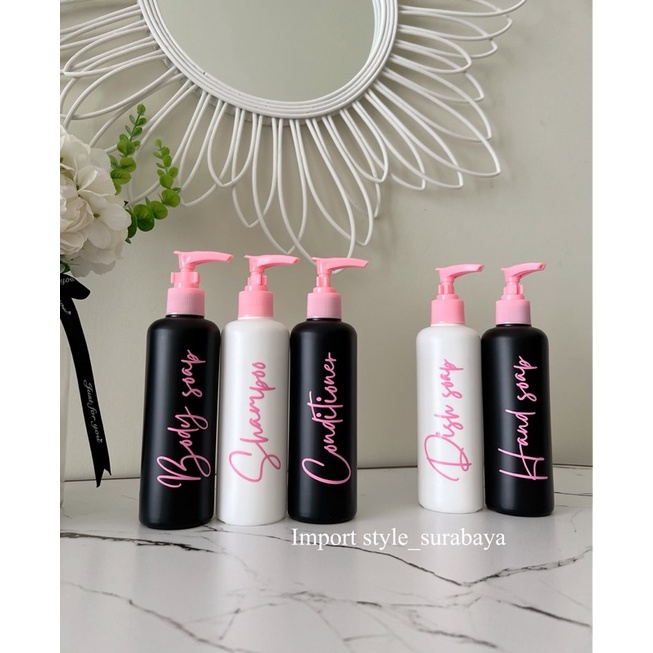 botol DOFF HITAM / PUTIH 250ml PINK EDITION . luxury aesthetic bottle refill tempat sabun cair pump estetik mewah elegant