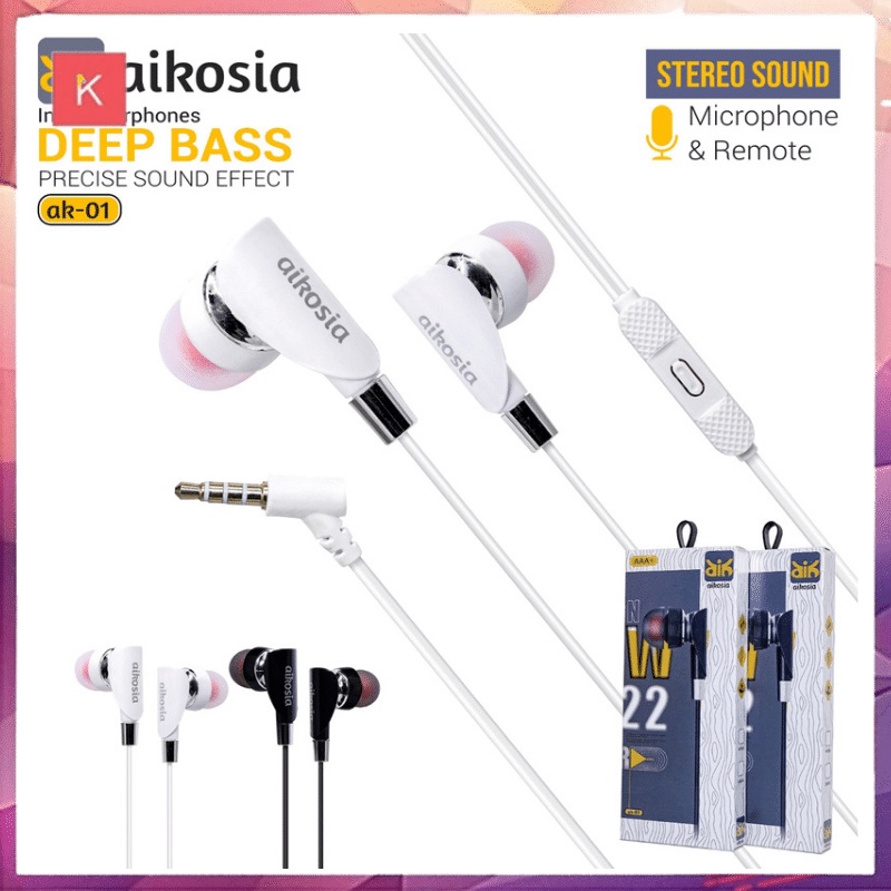 ANG HANDSFREE AIKOSIA MODEL AK-01+ PREMIUM HIFI SOUND SUPER BASS / HEADSET/EARPHONE/HENDSET/HF AIKOSIA AK01+