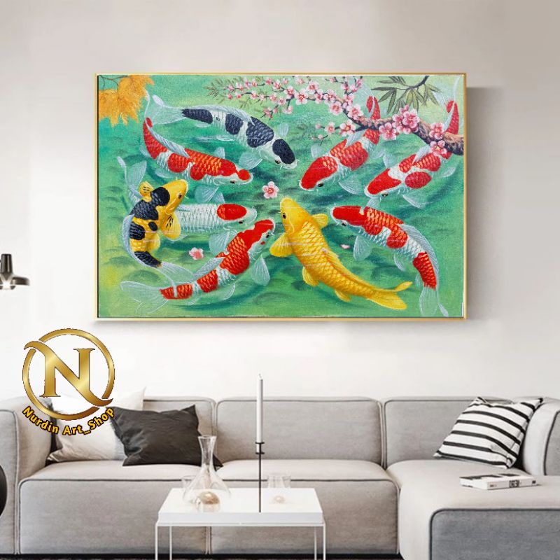Lukisan kanvas  ikan Koi 60x90 plus Bingkai