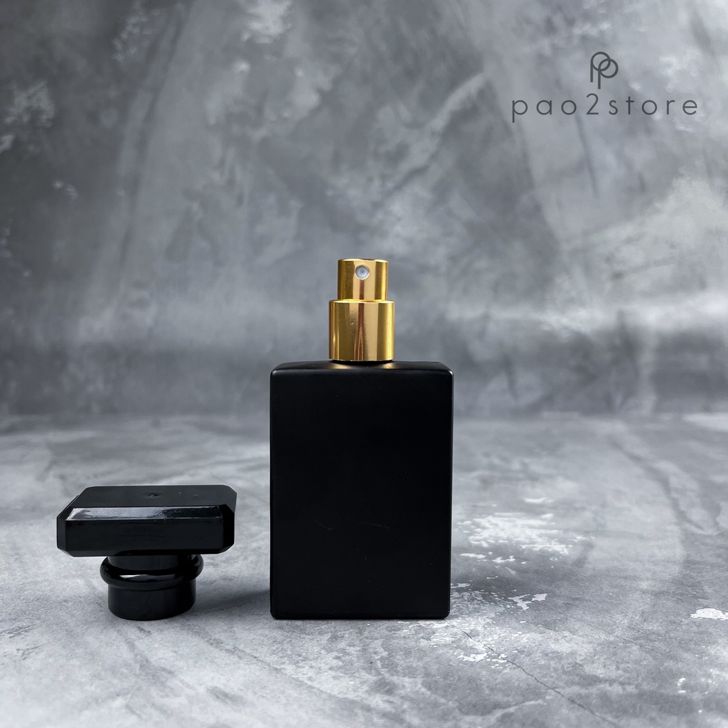 Botol Parfum 30ml Spray Kaca Kotak Tebal HITAM DOFF Refill Isi Ulang Perfume Minyak Wangi - CHA