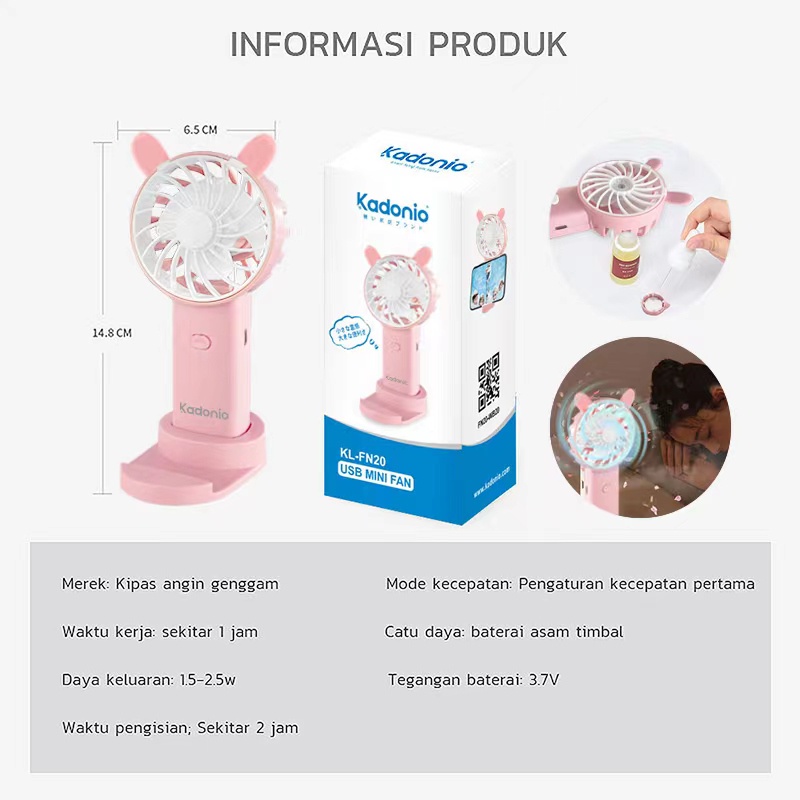 KADONIO Kipas Angin Mini Portable USB Cas Karakter Dapat Digunakan Sebagai Dudukan Ponsel KL-FN20-Upgrade-3Speed PW21